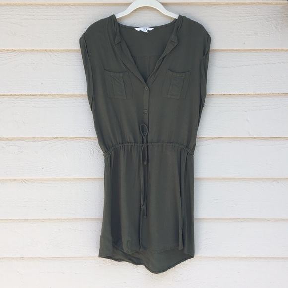 Green Sleeveless Shirt Dress - Picture 1 of 5